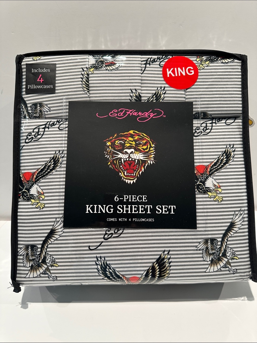 NWT Ed Hardy Eagles in Flight 6 Piece King Sheet Set with 4 Pillowcases.